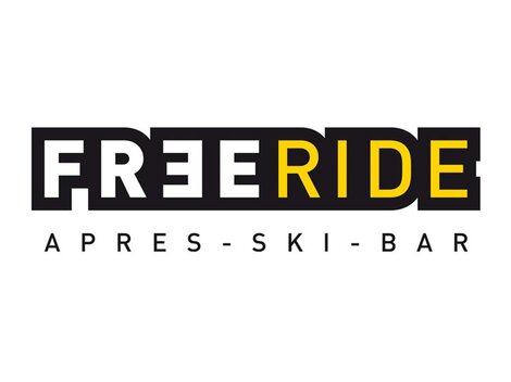 Ein modernes Logo für die Après-Ski-Bar "FREE RIDE". Die Schrift ist klar und auffällig gestaltet.